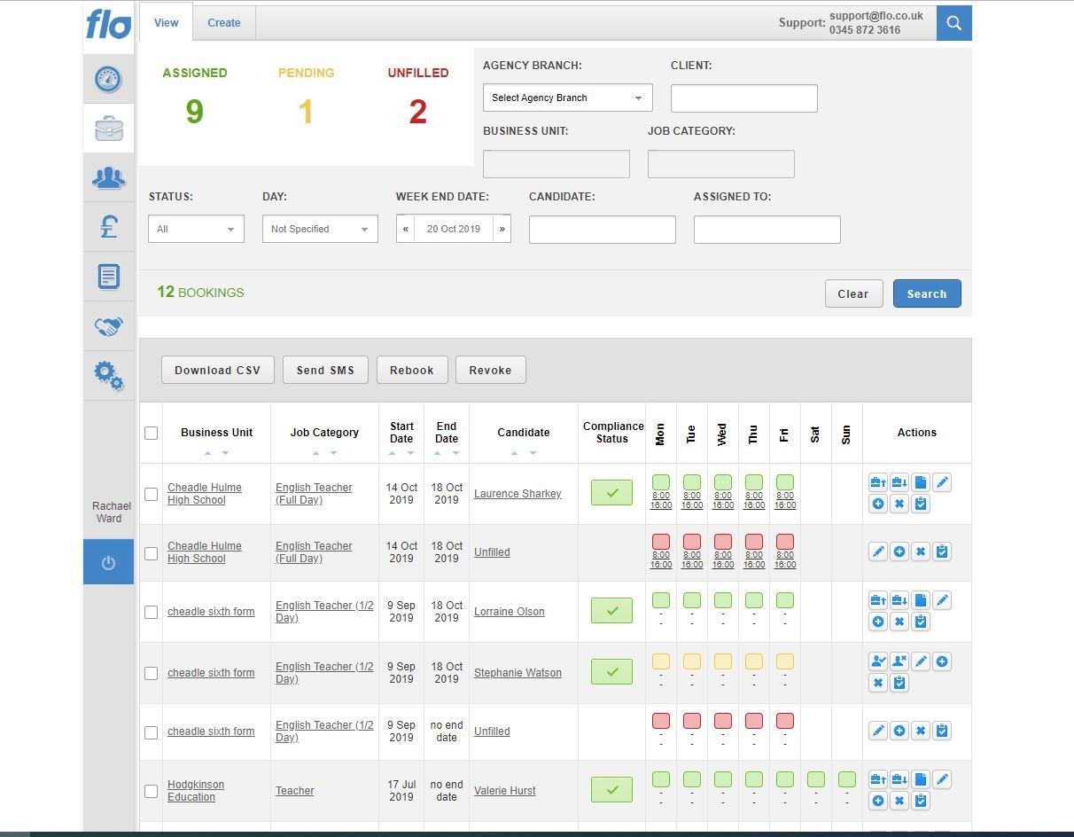 The Temp Plan main view showing Assigned, Pending and Unfilled bookings