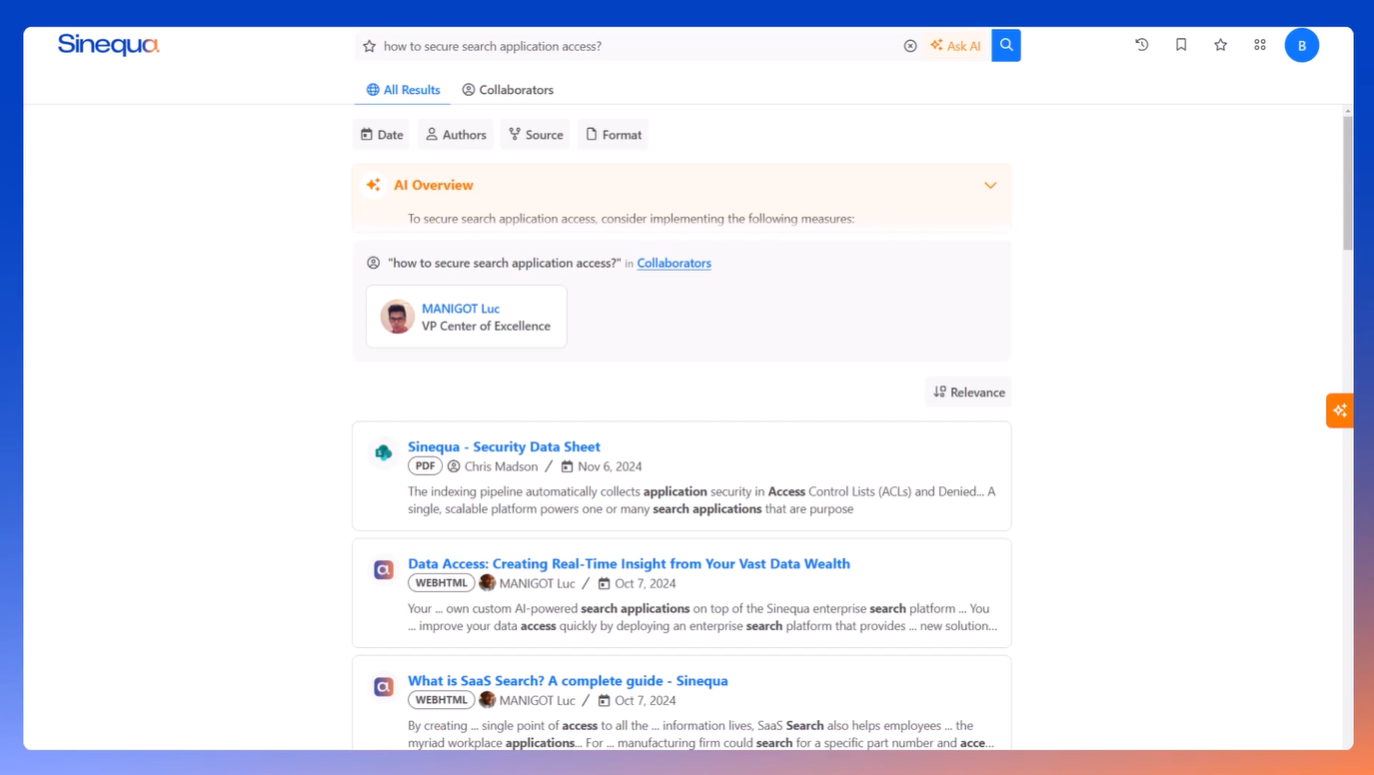 Sinequa screenshot: Find anything, from any source, securely and at scale
