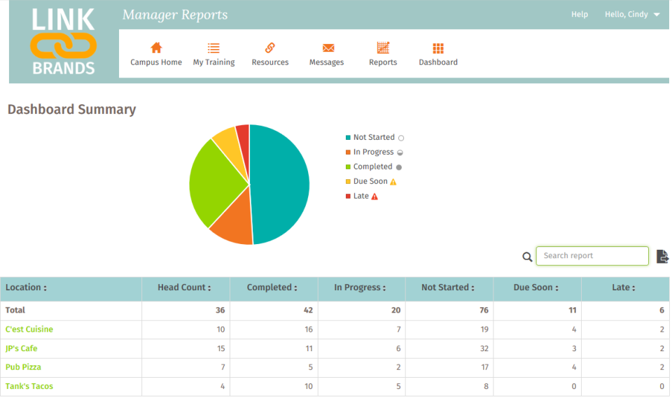 DiscoverLink Talent LMS Software - Dashboard Summary Report