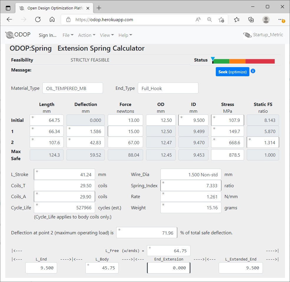 ODOP: Spring
extension spring design, Metric units, Calculator View