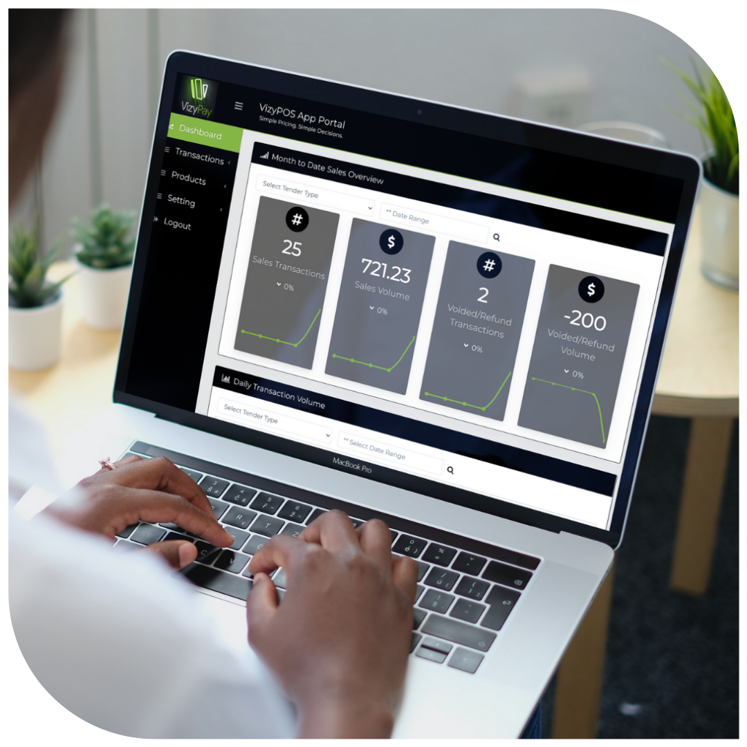 VizyPay screenshot: Our VizyPOS Merchant Portal to track and view all of your needs.