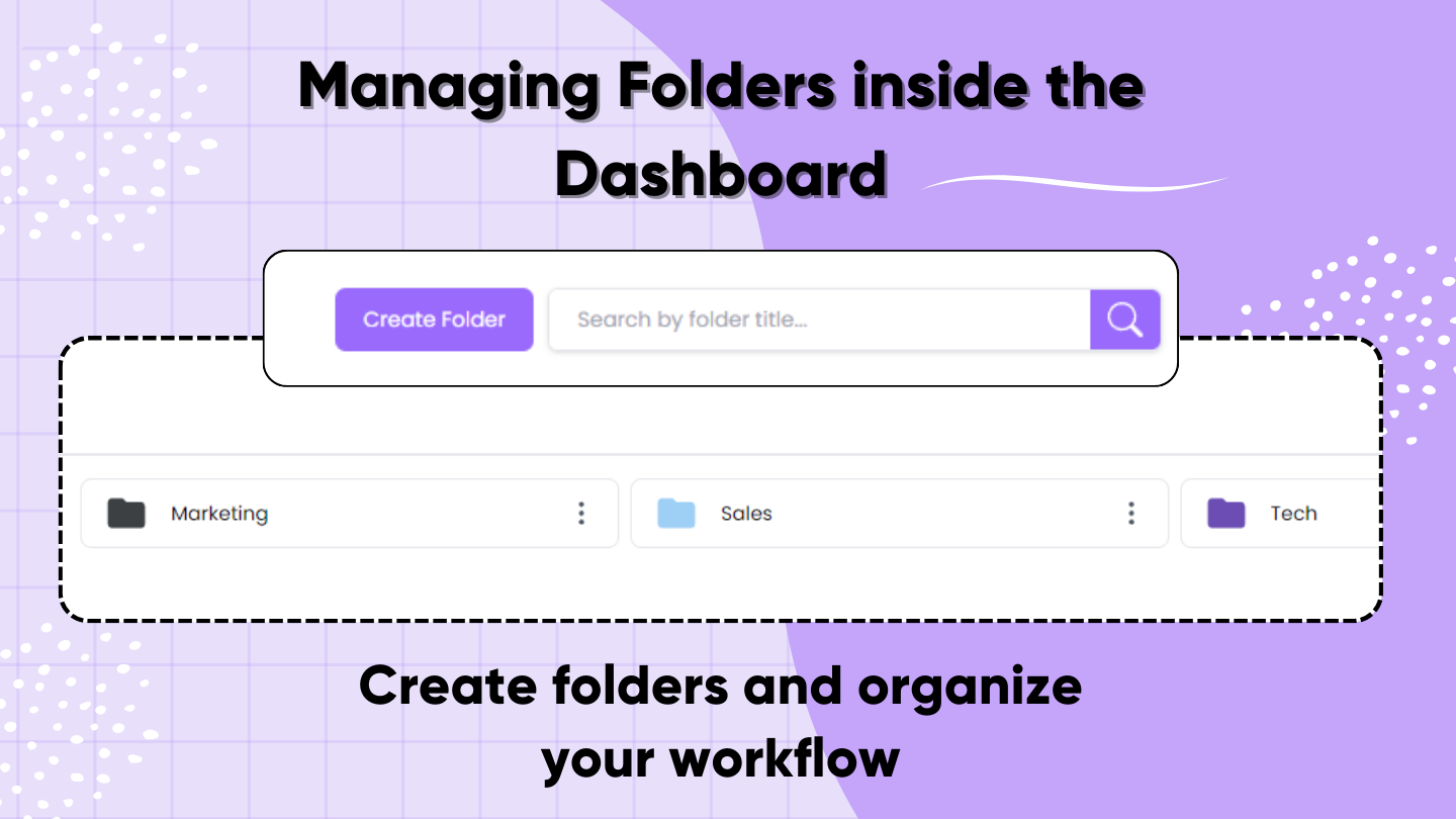 Managing and organising folders inside the dashboard