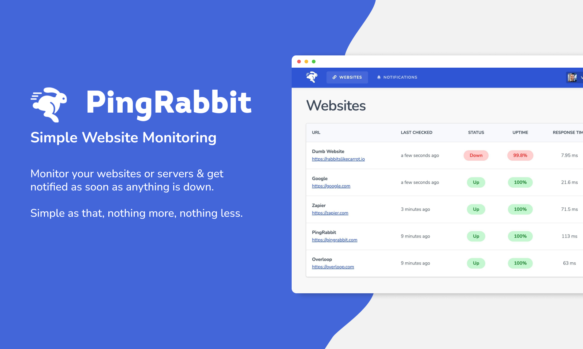 PingRabbit website monitoring