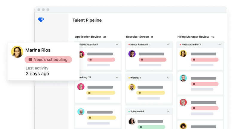 Pipeline Management: Improve Recruiting Efficiency and the Candidate Experience: See a visual snapshot of your entire pipeline, take quick action, and ensure timely follow-ups to deliver a great candidate experience.