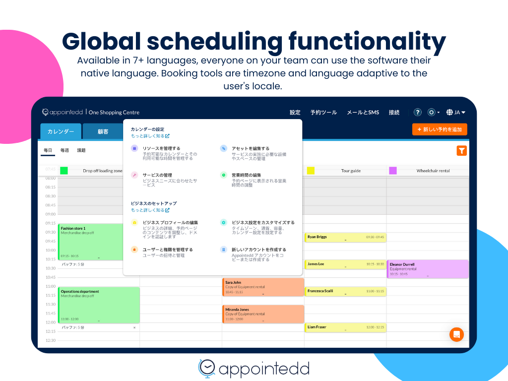 Global scheduling and multi-language booking tools