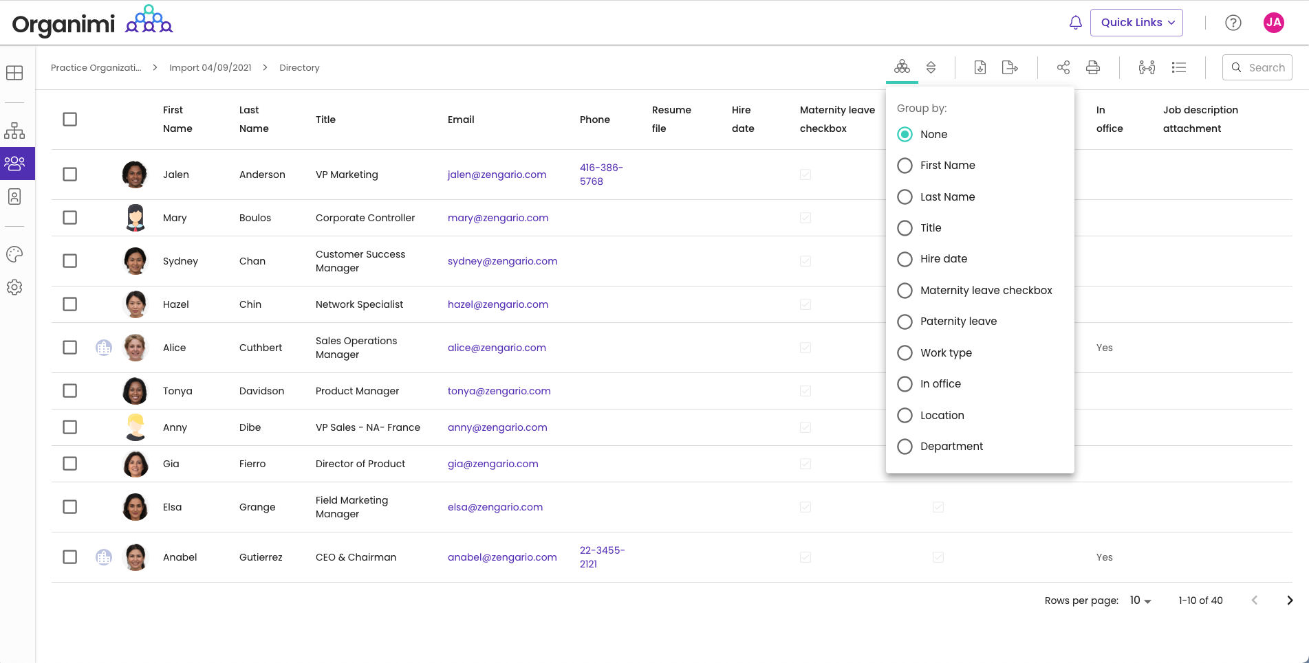 Organimi Software - Directory View with Reporting Capabilities