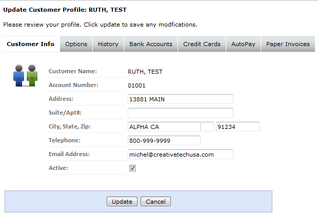 El Dorado Utility Billing Software - El Dorado Utility Billing customer profile screenshot