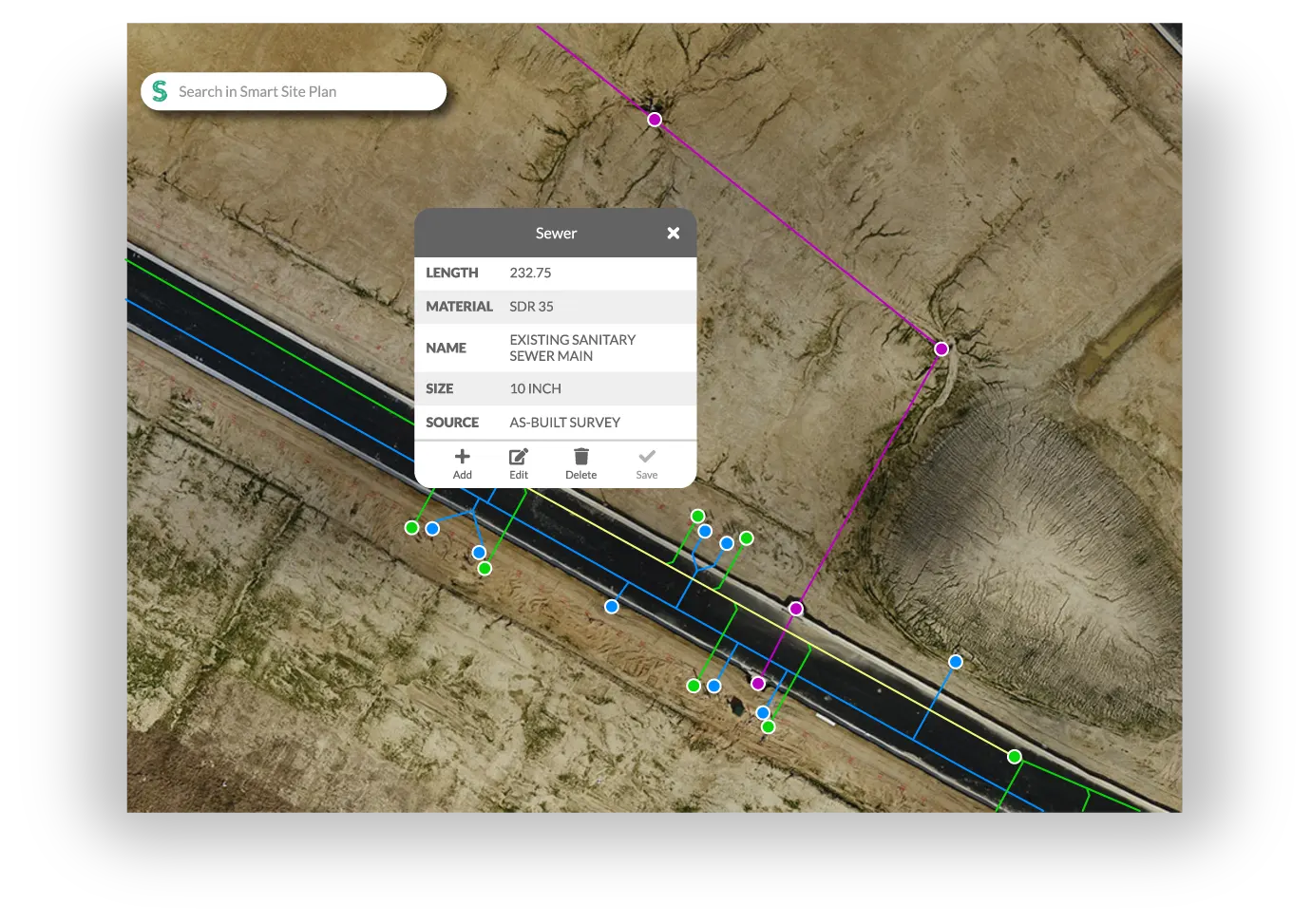 Smart Site Plan screenshot: Digital Utility Locations
