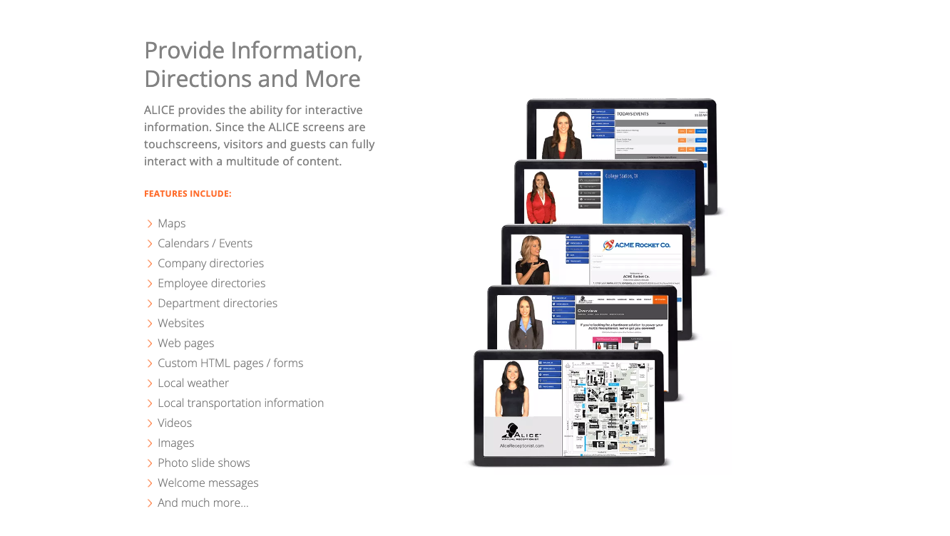 ALICE Receptionist Software - Interactive Content