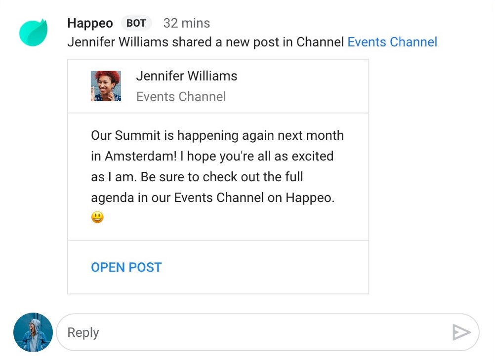 Happeo Google Chat integration screenshot