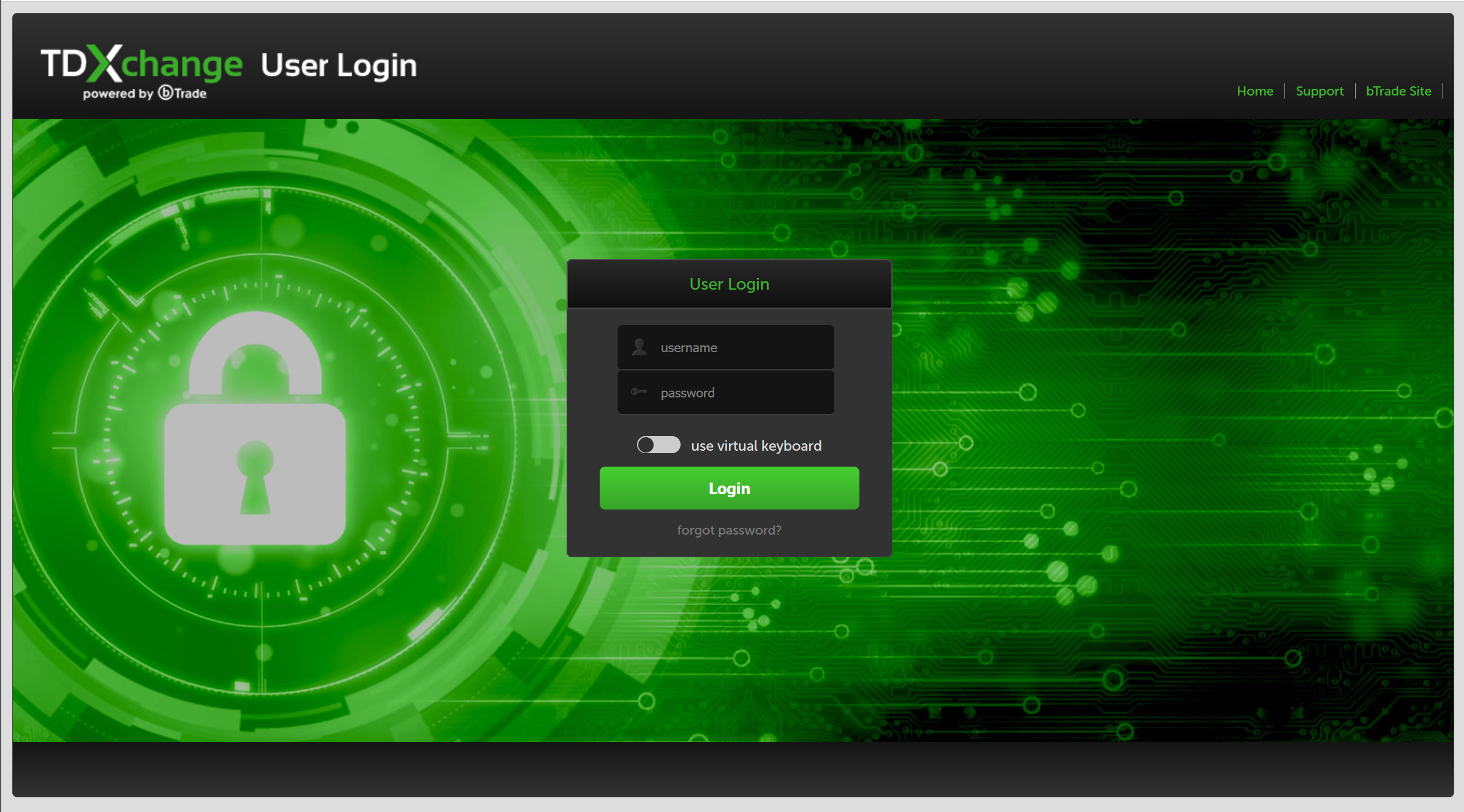 TDXchange screenshot: TDXchange login page