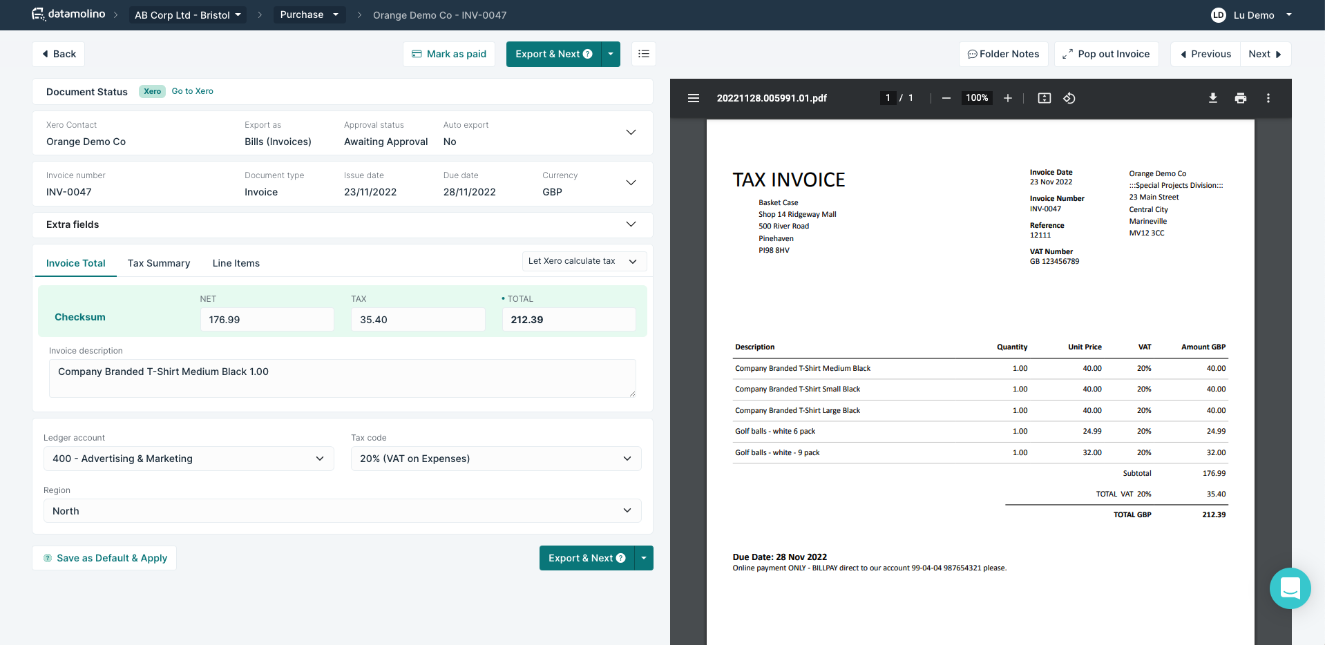 Datamolino Software - Datamolino document view