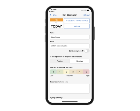 HCSS Safety Management Software - Safety observation on mobile