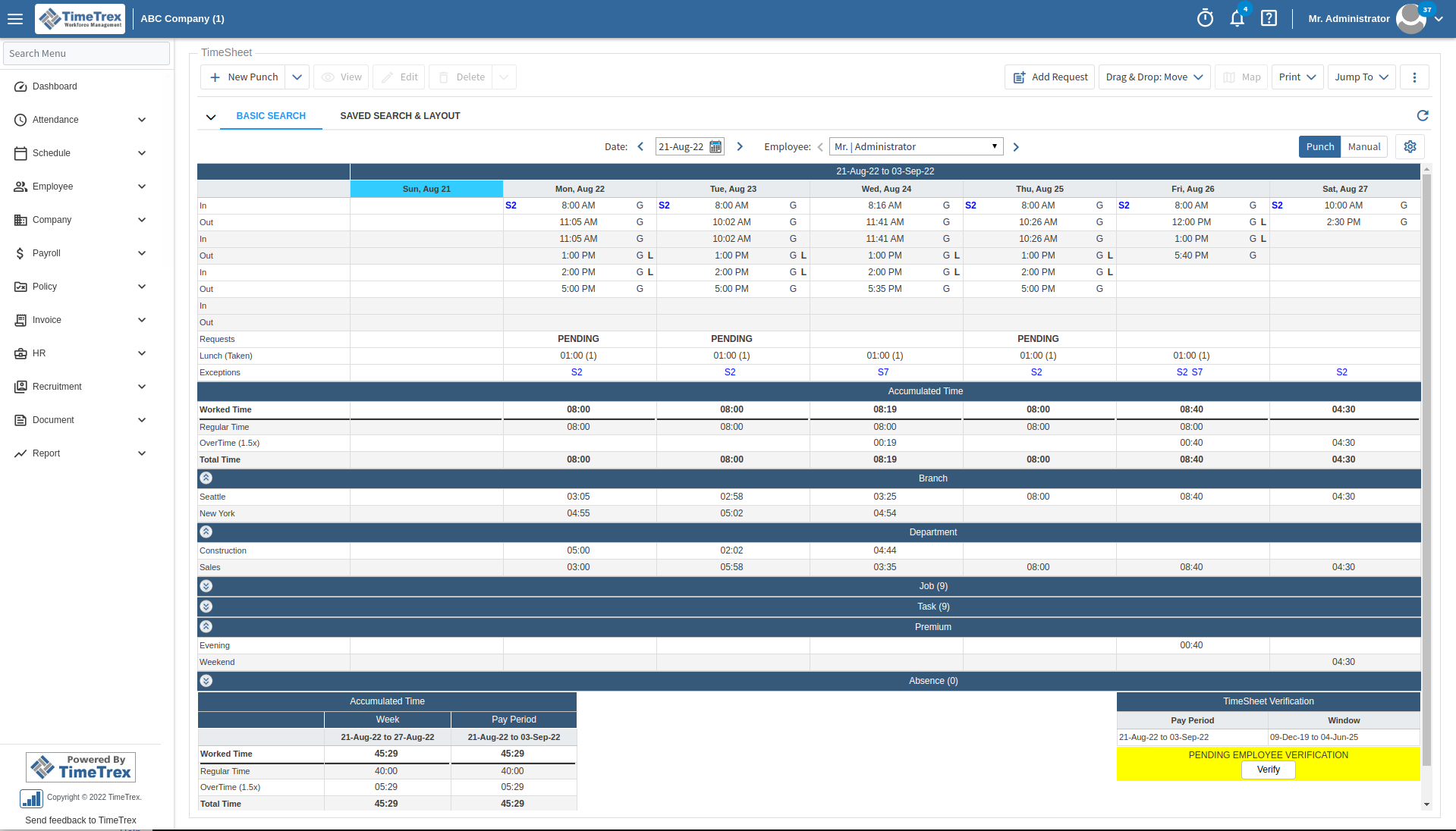 TimeTrex Software - Desktop Admin Schedule
