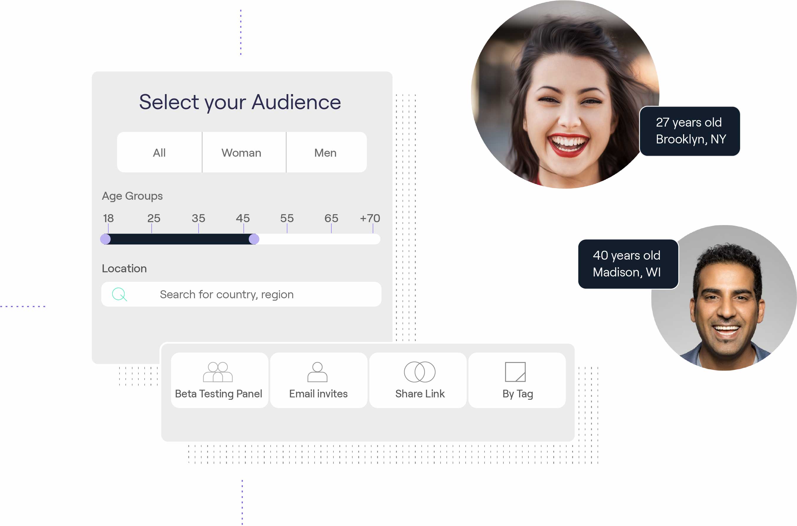 BetaTesting screenshot: Recruit consumers and professionals with 100's of targeting criteria and custom screening surveys. Real, non-anonymous, ID verified and vetted quality testers.