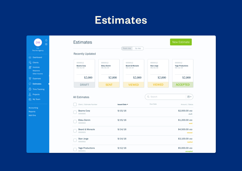 FreshBooks estimates