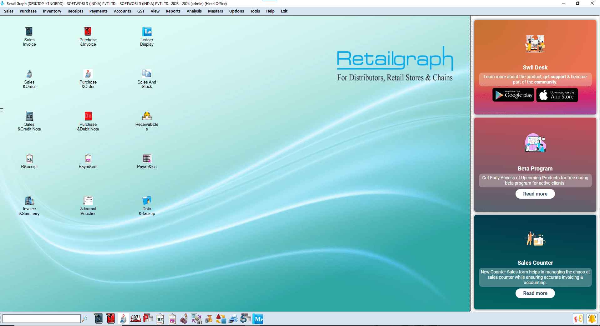 RetailGraph screenshot: Retailgraph dashboard