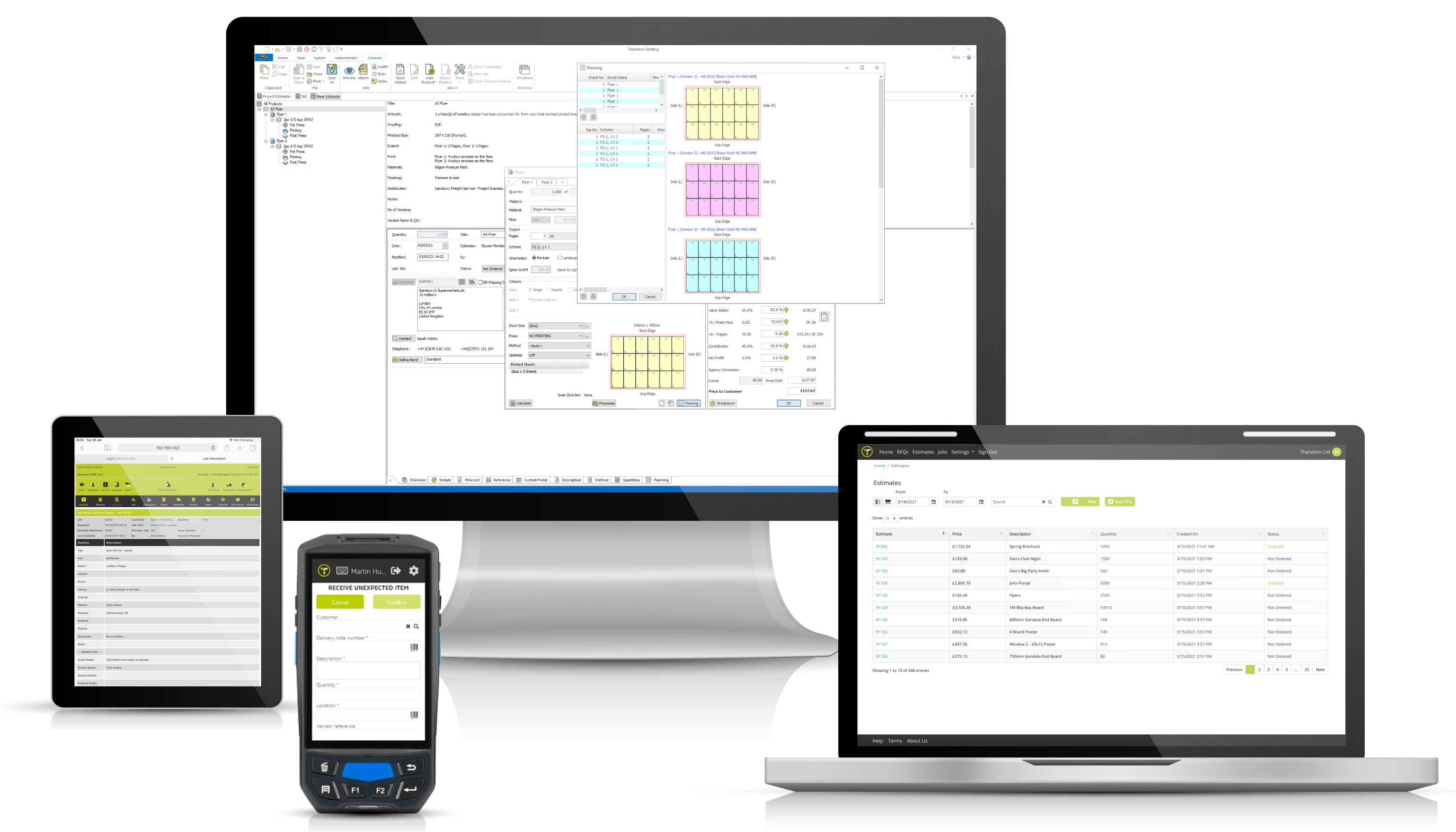 Tharstern Desktop screenshot: A comprehensive workflow management solution for printing, packaging and label companies who want to work faster and smarter.