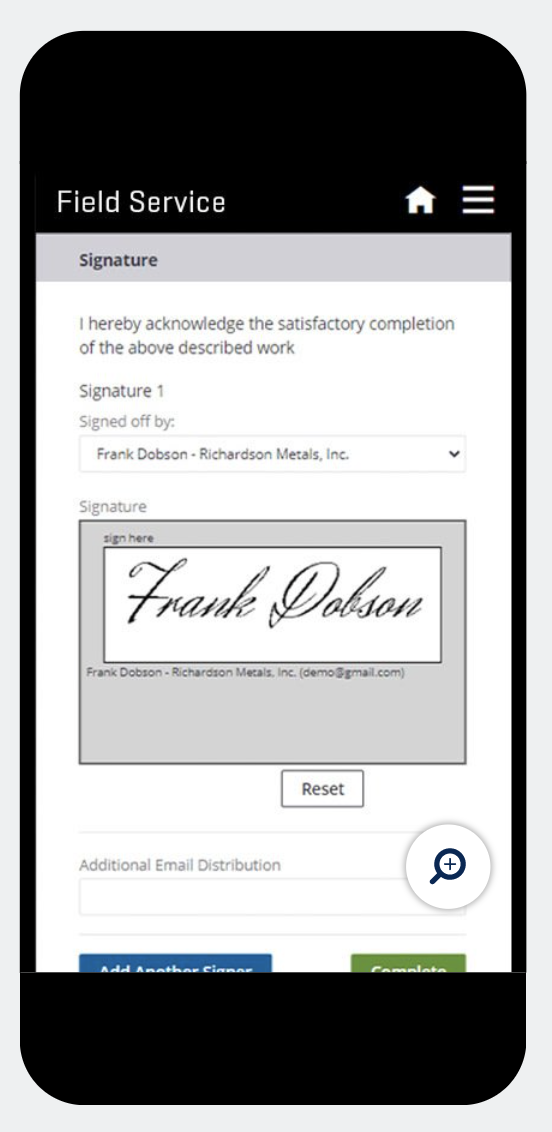 Vista Field Service digital signatures