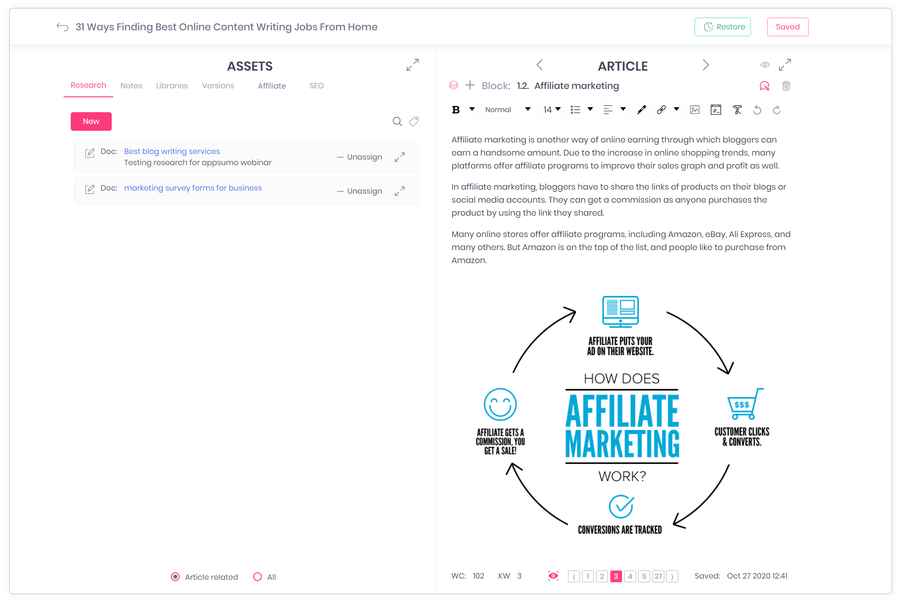 Effective topic research and content management in unique side-by-side view.-thumb