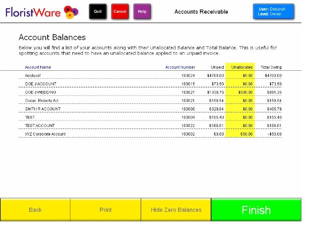 FloristWare Software - Check the account balance of selective customers, with FloristWare