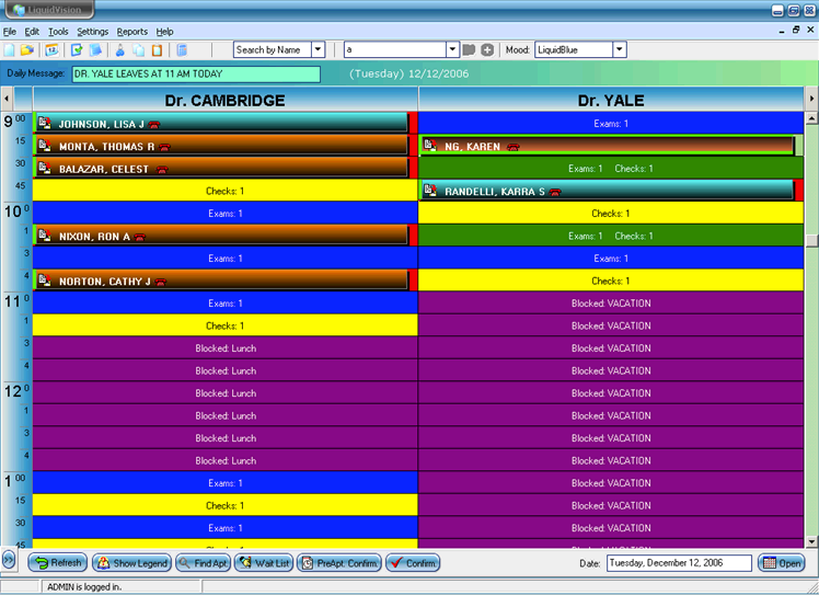 Liquid EHR screenshot: Liquid EHR scheduler allows users to view and book patient appointments