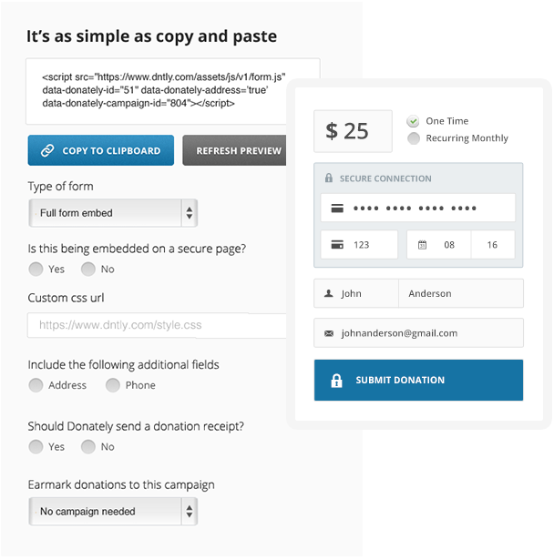 Donately Software - Custom donation forms can be embedded to sites quickly