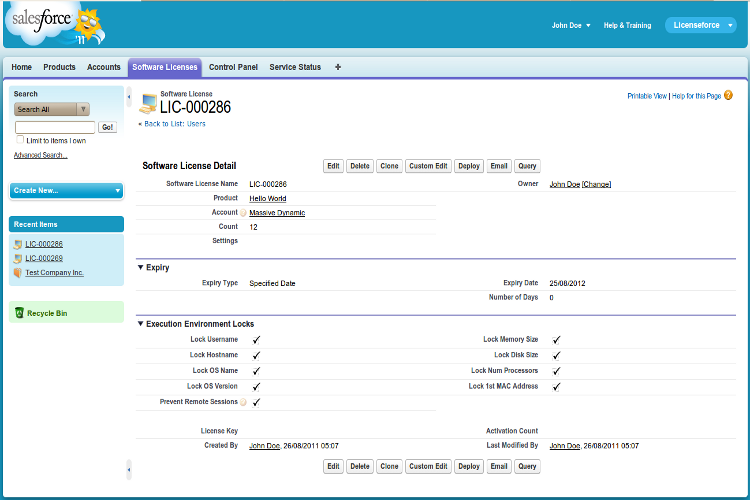 Nuvovis Software - View software license details via Salesforce