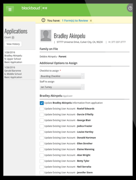 Blackbaud Enrollment Management System application request