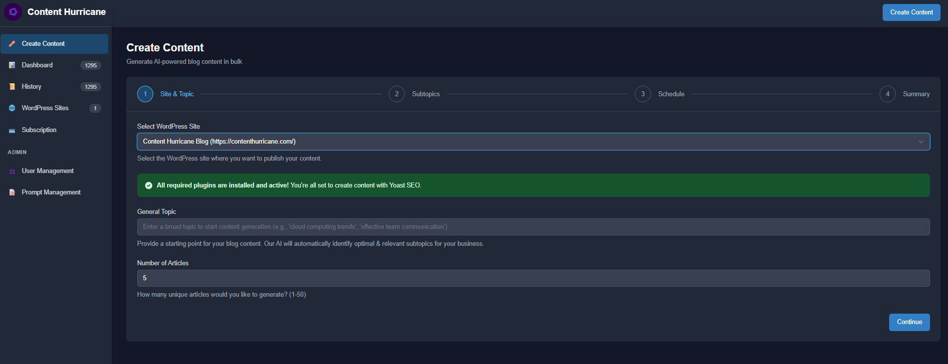 Content Hurricane screenshot: In just 4 easy steps and <1 min, create a successful scalable inbound lead generation strategy.