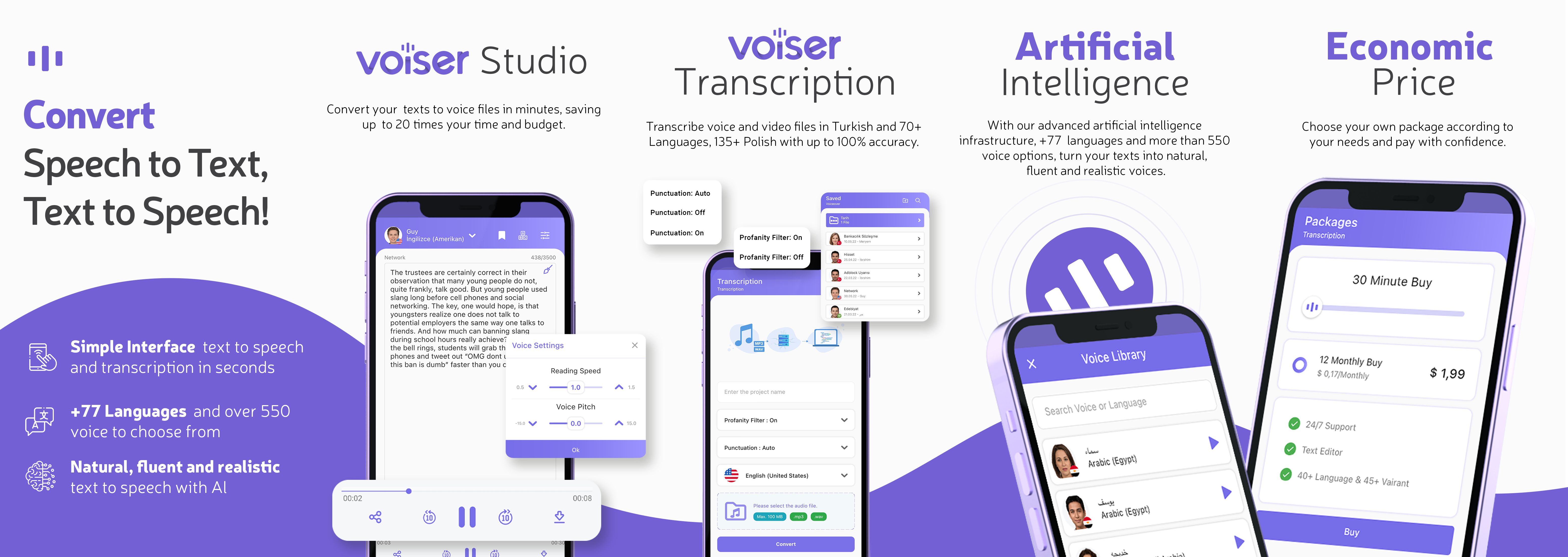 Voiser screenshot: The Voiser mobile app is a powerful tool that allows you to easily create high-quality voiceovers and accurate transcriptions on the go.