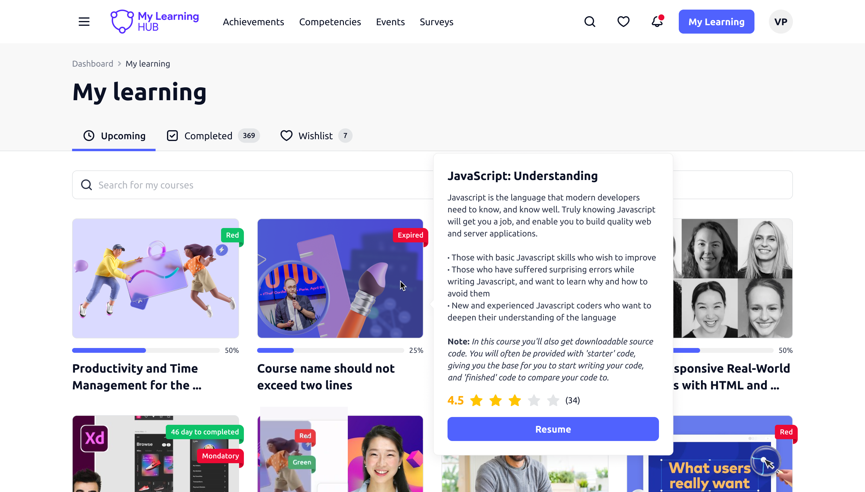 My Learning Hub Software - Upcoming courses