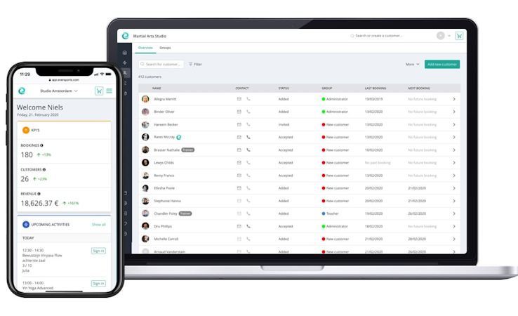 Eversports Manager screenshot: Manage your bookings, classes & revenue from your computer or smartphone.