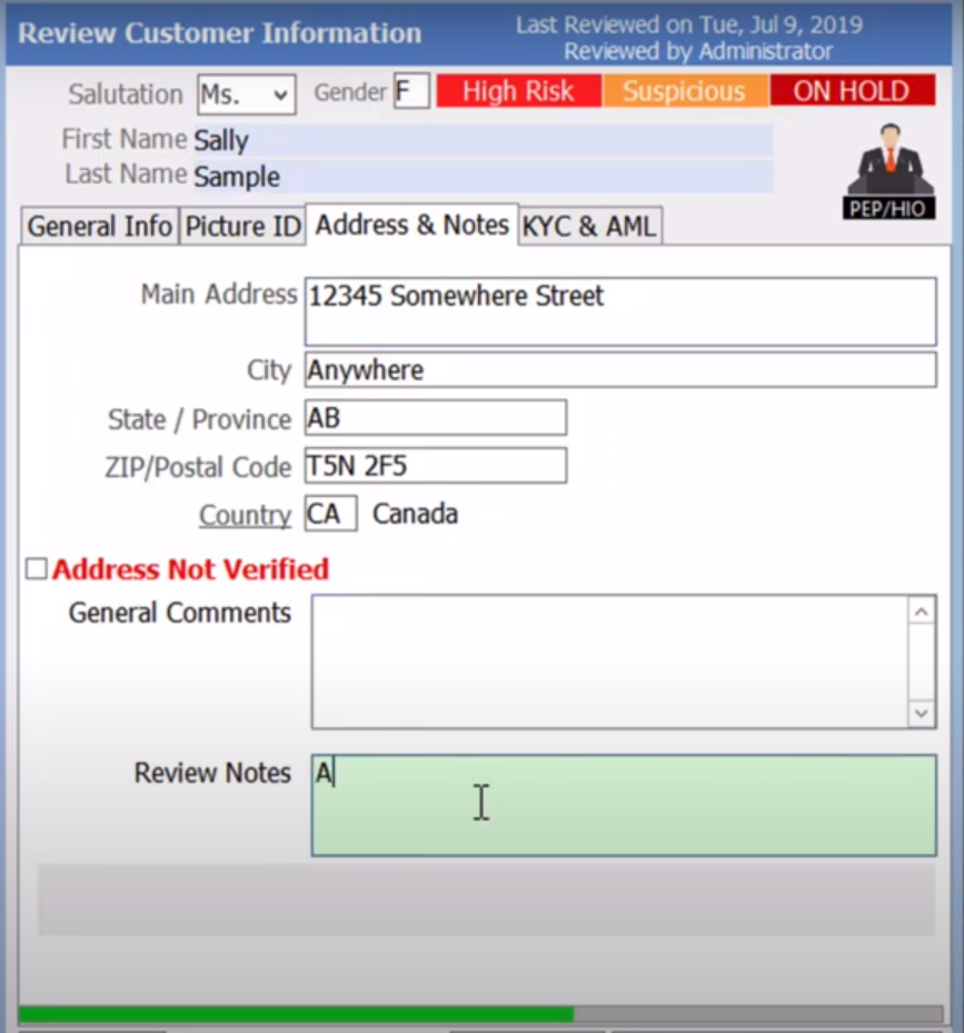 Clear View KYC screenshot: Clear View KYC review customer information