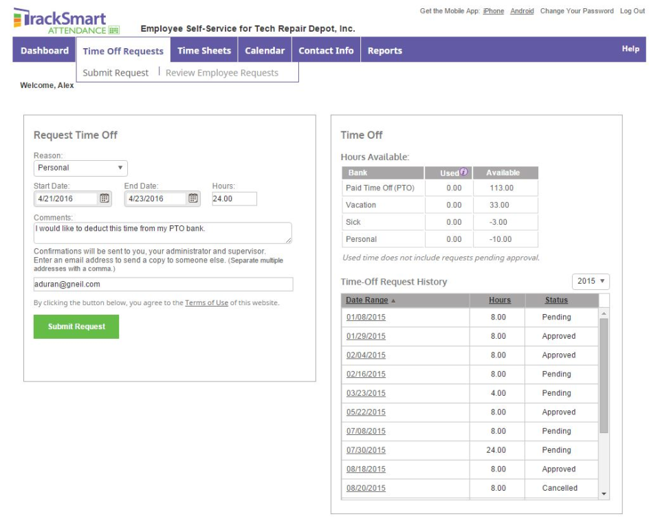 TrackSmart Attendance Software - Employee Self-Service - thumbnail