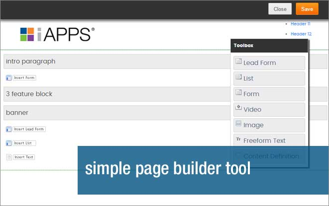 iAPPS Content Manager Software - Page builder tools