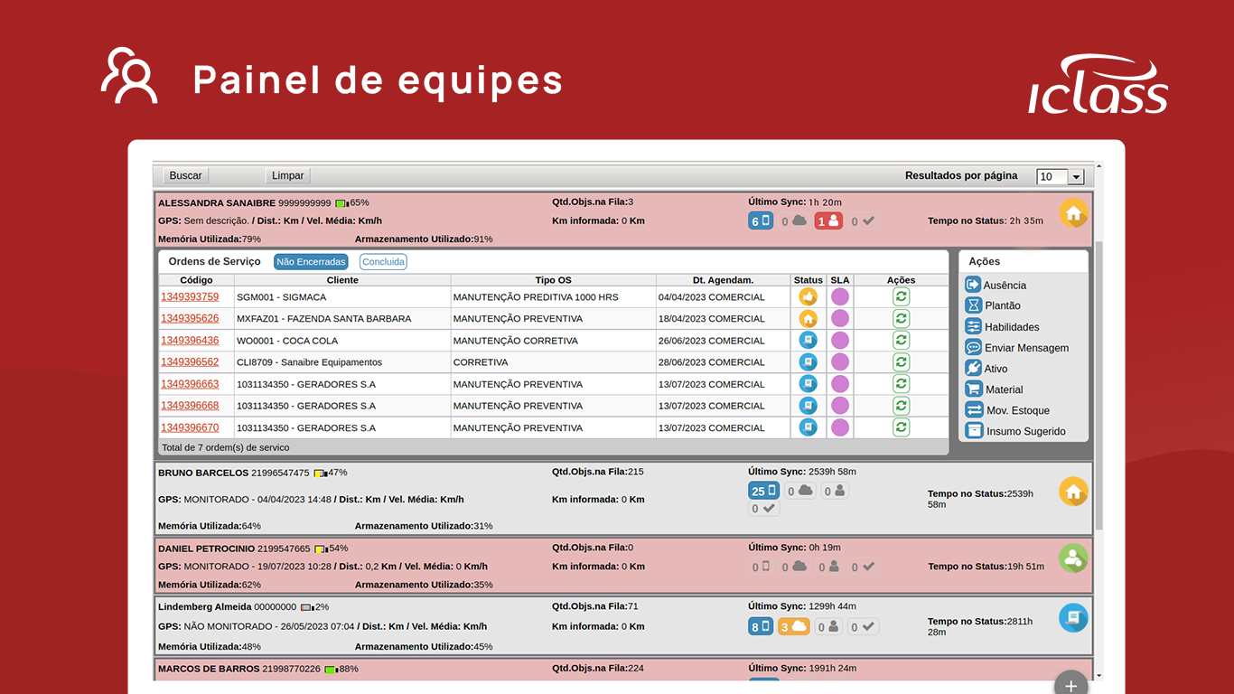 IClass FS Software - IClass FS team panel