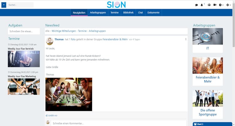 SION screenshot: SION Newsfeed