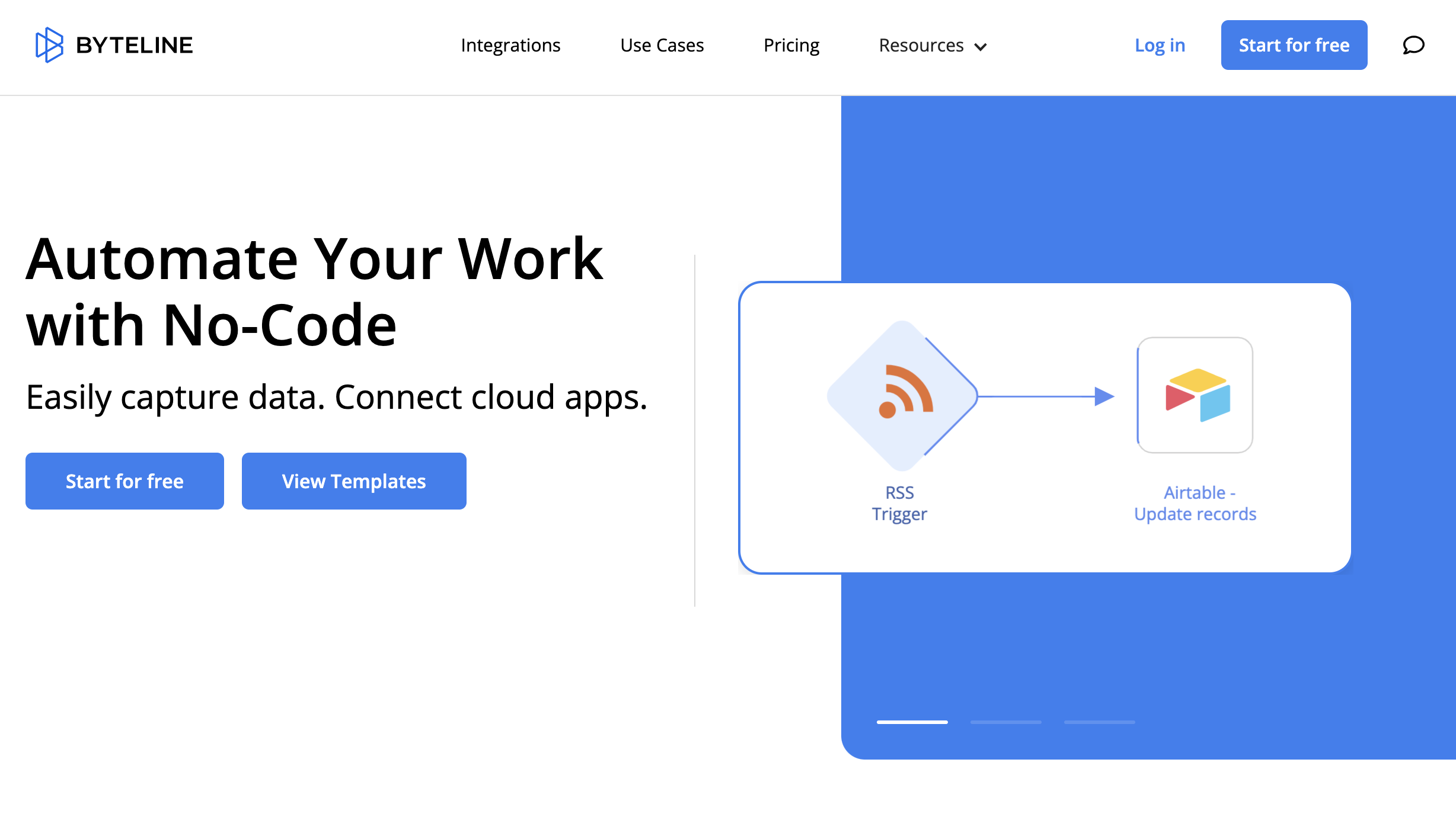 Byteline screenshot: Byteline automation landing page