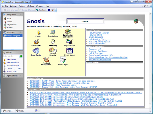 Gnosis for Nonprofits screenshot: Gnosis keeps users informed of follow-ups and issues requiring resolution