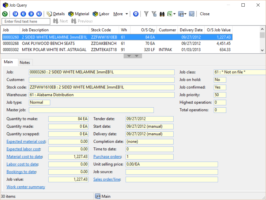 Aquilon ERP Software - Users can complete job details and manage job histories