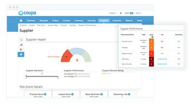 Coupa Business Spend Management Software - Understand supplier relationships, ensure that the right mitigation is in place, and onboard suppliers. Use trusted data services, Community.ai, and performance feedback to spot risk and optimize relationships over time.
