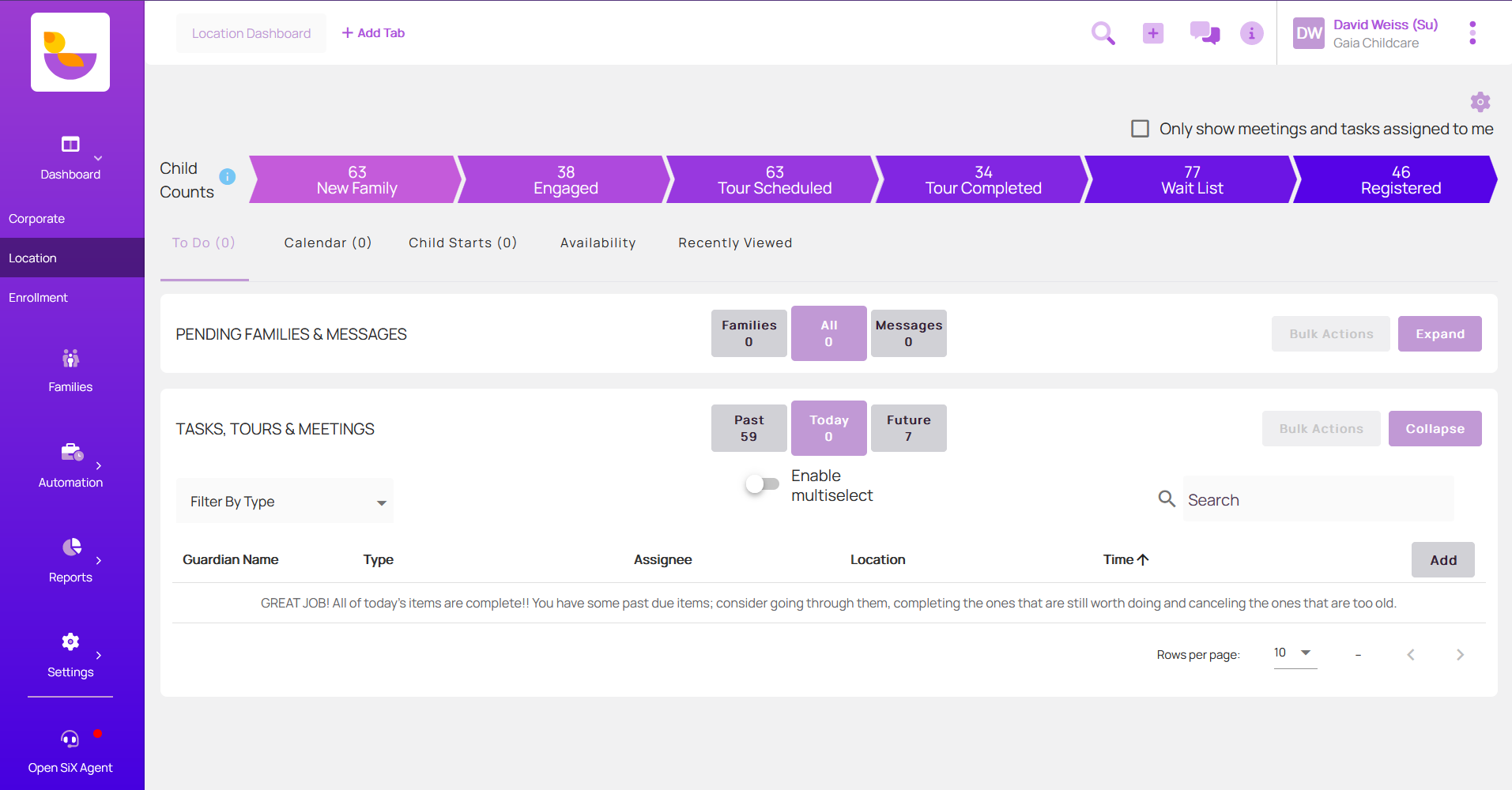 LineLeader by ChildcareCRM Software - LineLeader User Dashboard