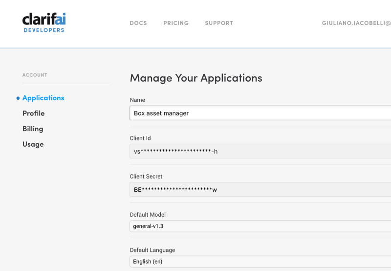 Clarifai Software - Clarifai applications management