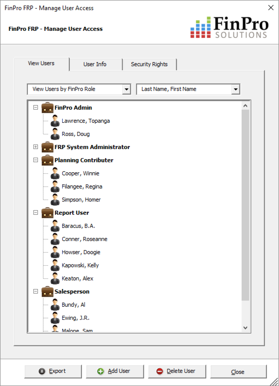 Administrator options enable the management of registered users and setting of access rights