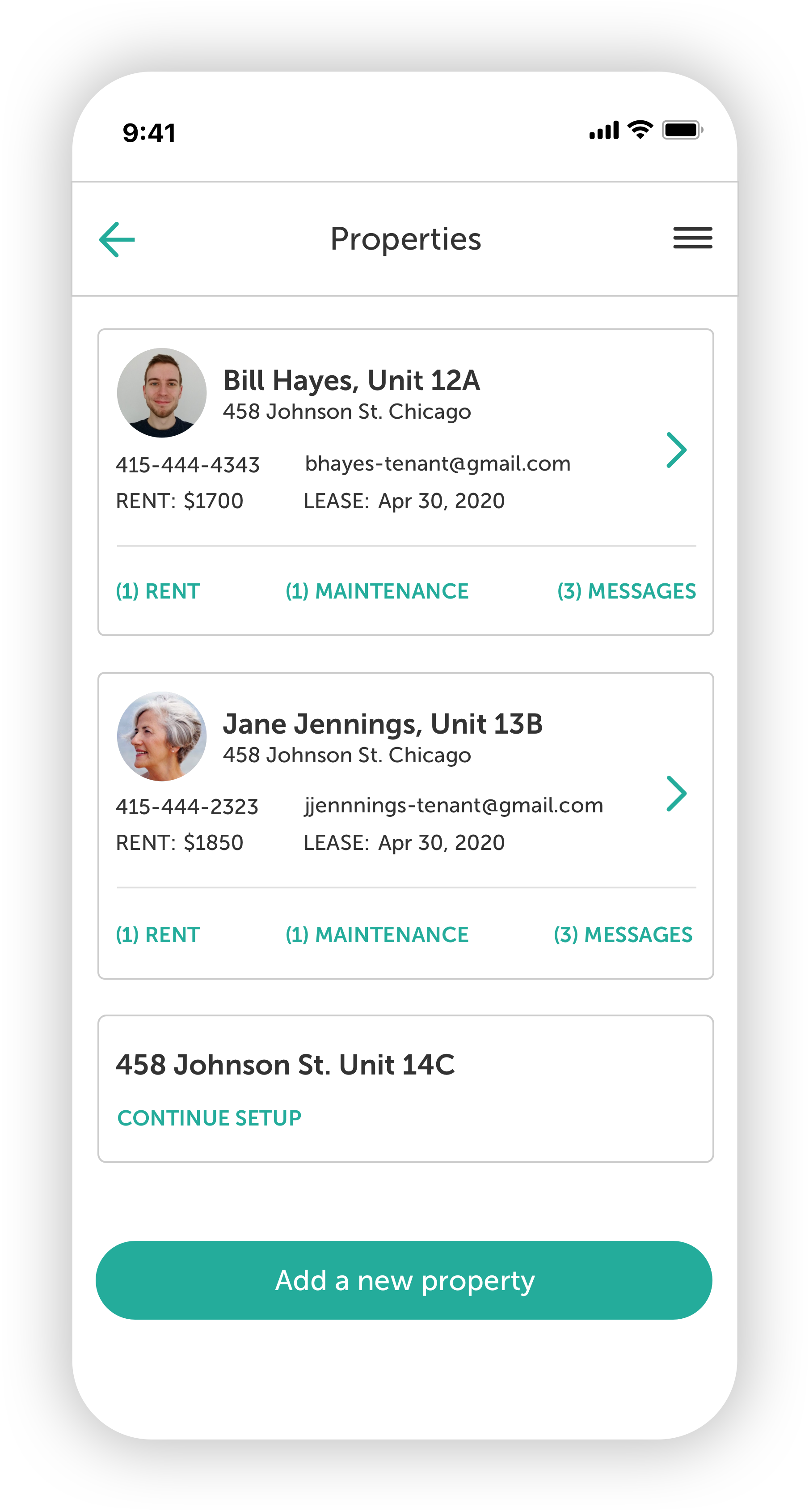 Properties dashboard for all of your rental properties