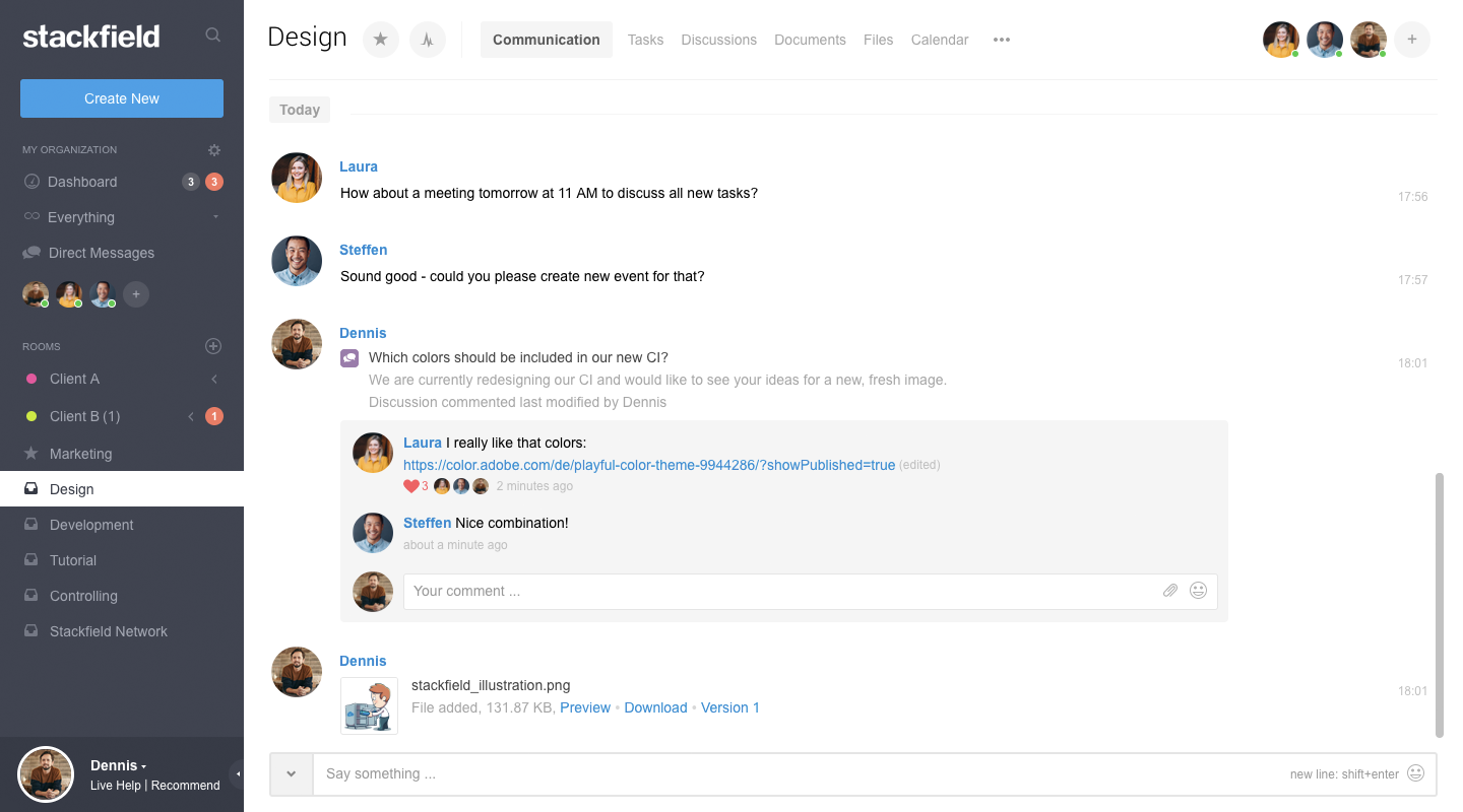 Team chat: stream, which contains all changes of all modules