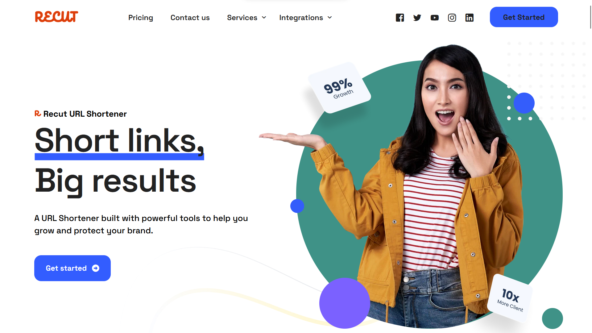 Recut screenshot: Recut URL shortener is a free url shortener that helps businesses handle customer targeting, create landing pages, customize QR codes, and more.