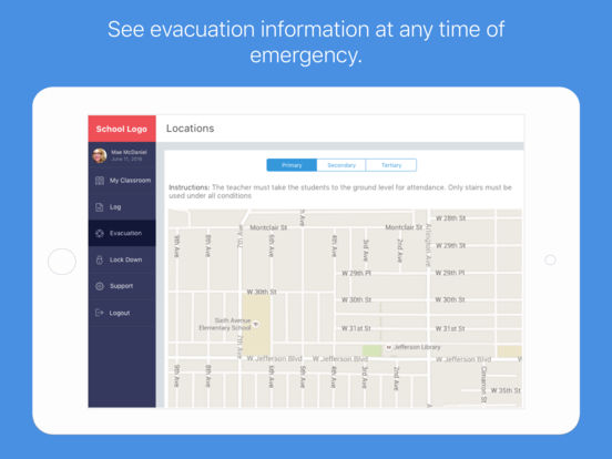Users are provided with instructions in the event of an emergency evacuation