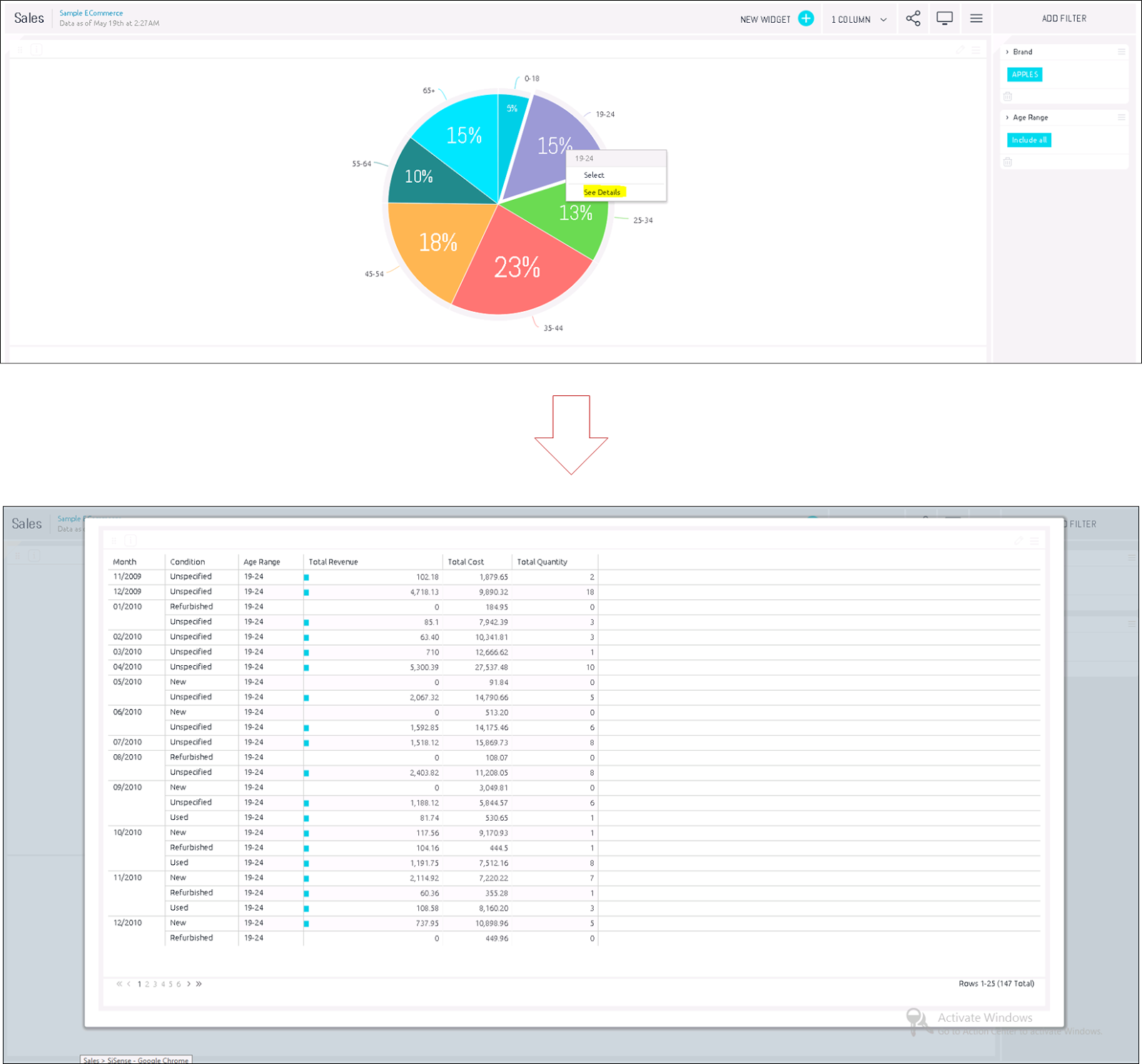 Export visual data into reports